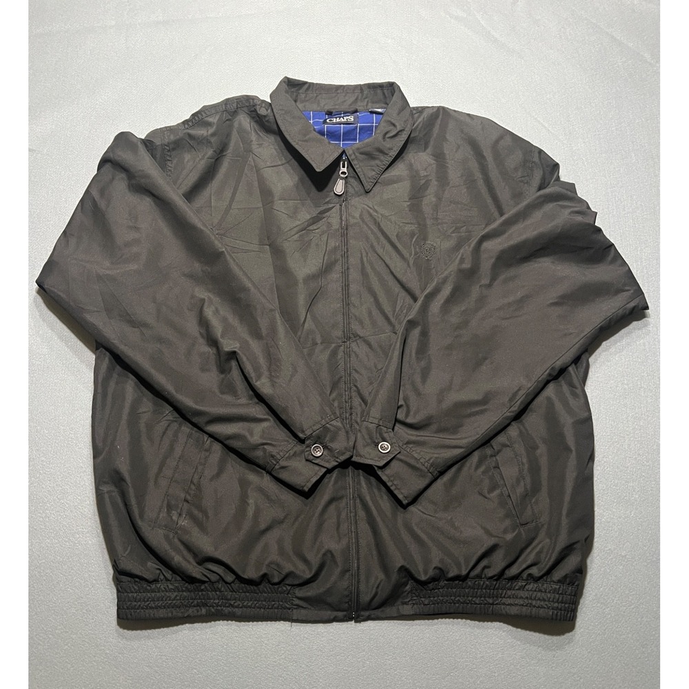 Chaps Ralph Lauren Harrington Jacket Mens XL Black Full Zip Golf Coat Plaid Line